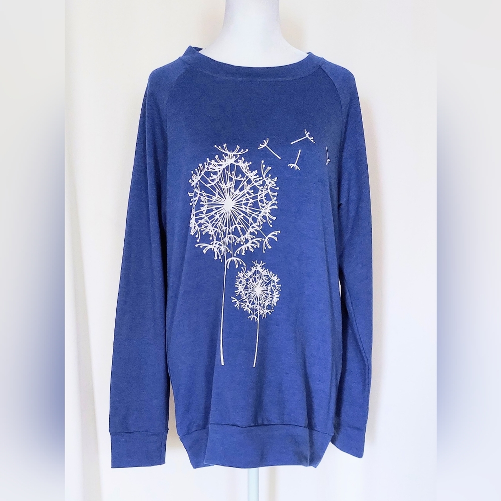 Dandelion Long Sleeve Womens Sweatshirt Blue White Size Small